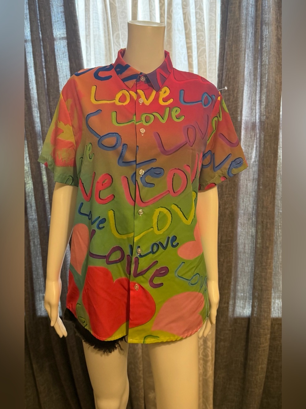 Women’s androgynous Quirky Bright Colorful, Button-Up Oversized Shirt Size S